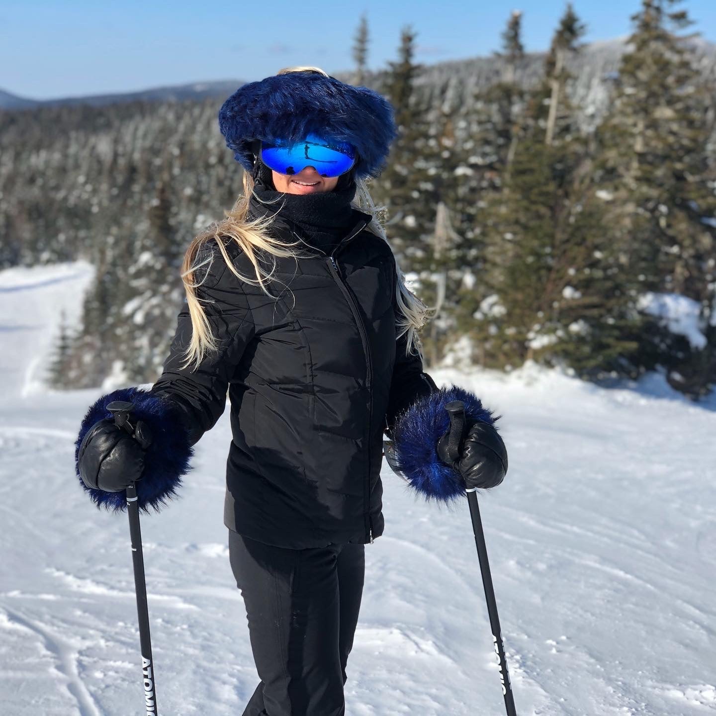 Midnight Blue fur ski helmet cover - Halo - Burrfur