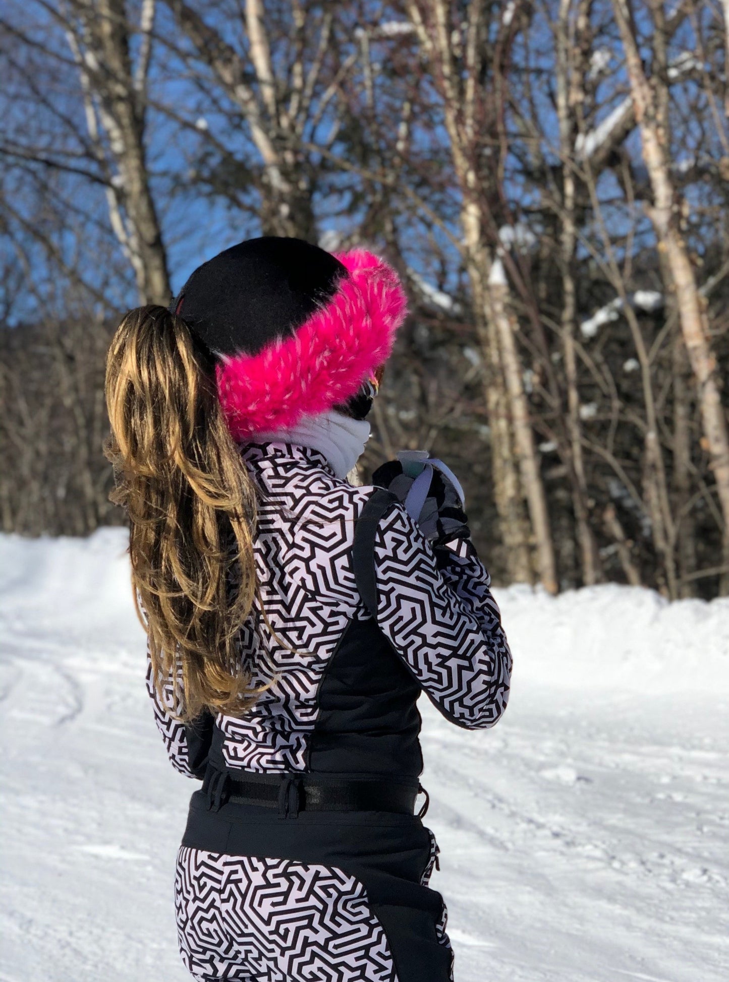 Crazy Pink fur ski helmet cover - Halo - Burrfur