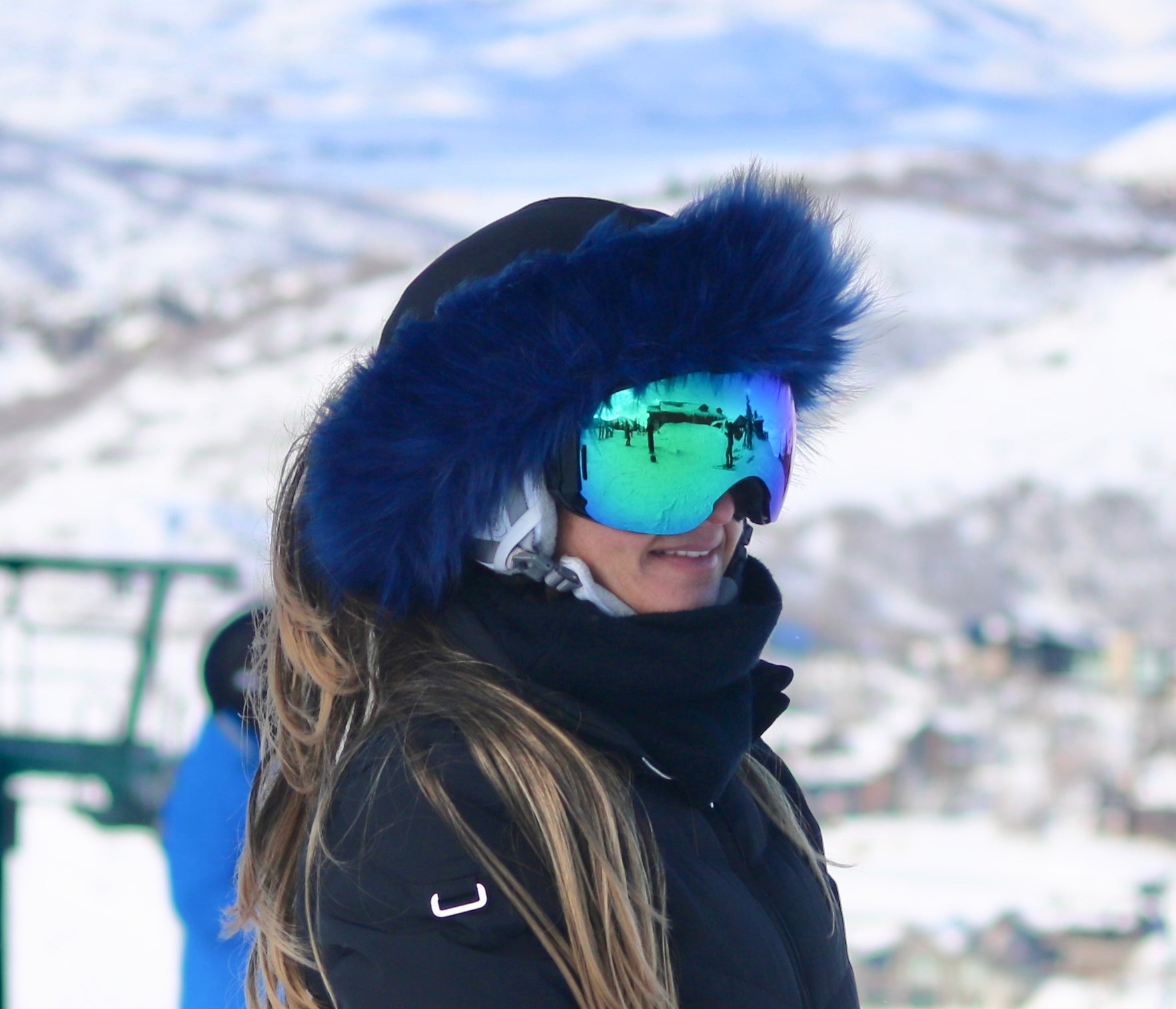 Midnight Blue fur ski helmet cover - Halo - Burrfur