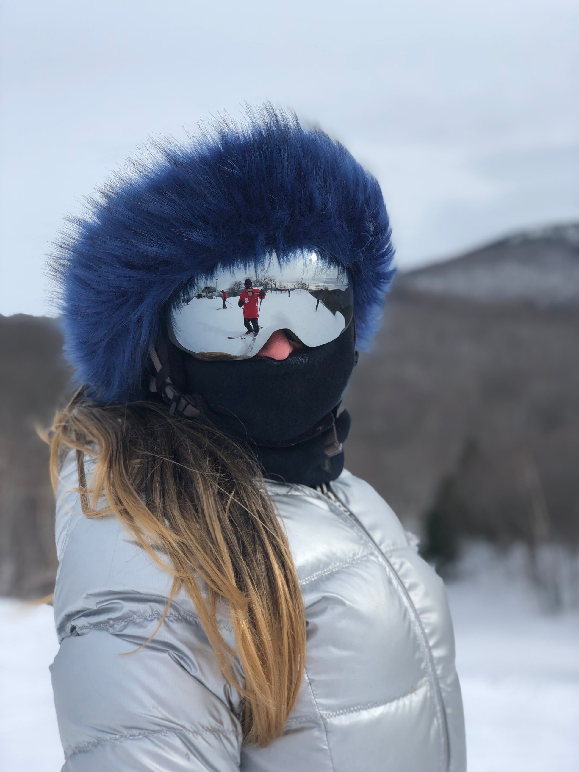 Midnight Blue fur ski helmet cover - Halo - Burrfur
