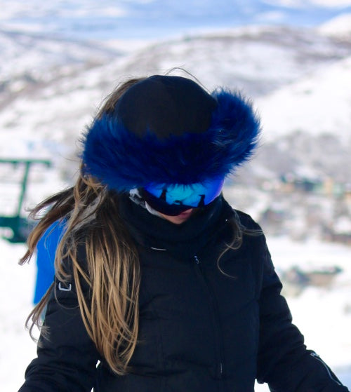Midnight Blue fur ski helmet cover - Halo - Burrfur