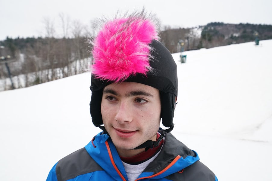 Crazy hot pink Faux Fur ski Helmet Cover  BurrFur - Mohawk - Burrfur