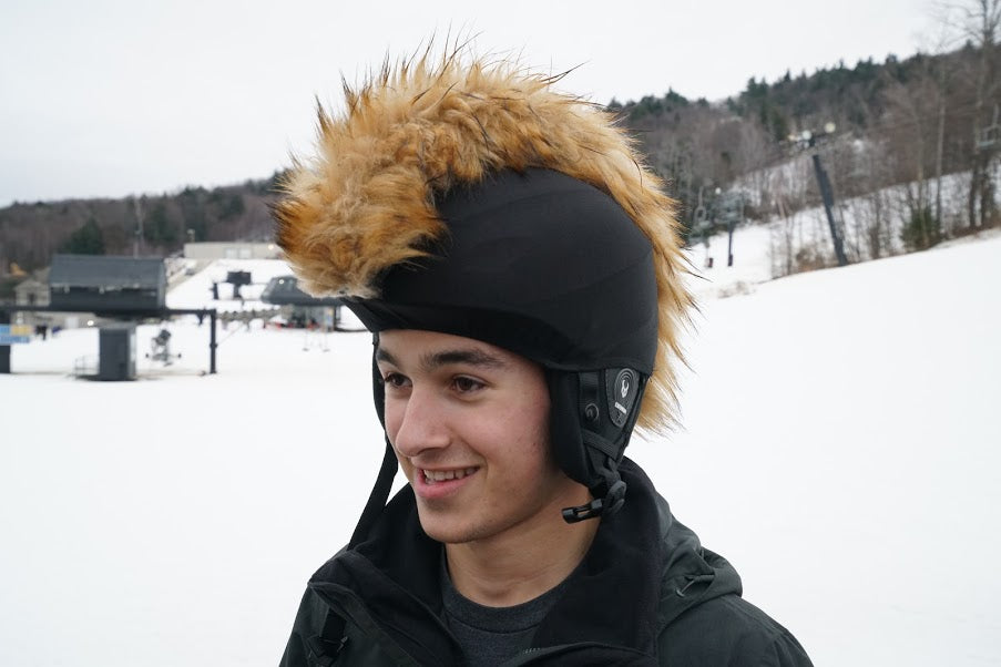 Natural brown  fur ski helmet cover - Mohawk - Burrfur