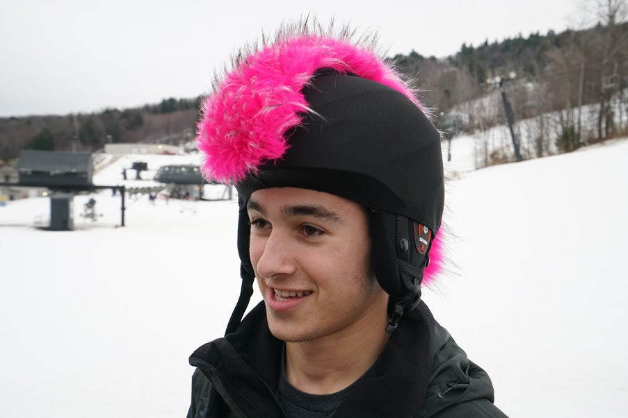 Crazy hot pink Faux Fur ski Helmet Cover  BurrFur - Mohawk - Burrfur