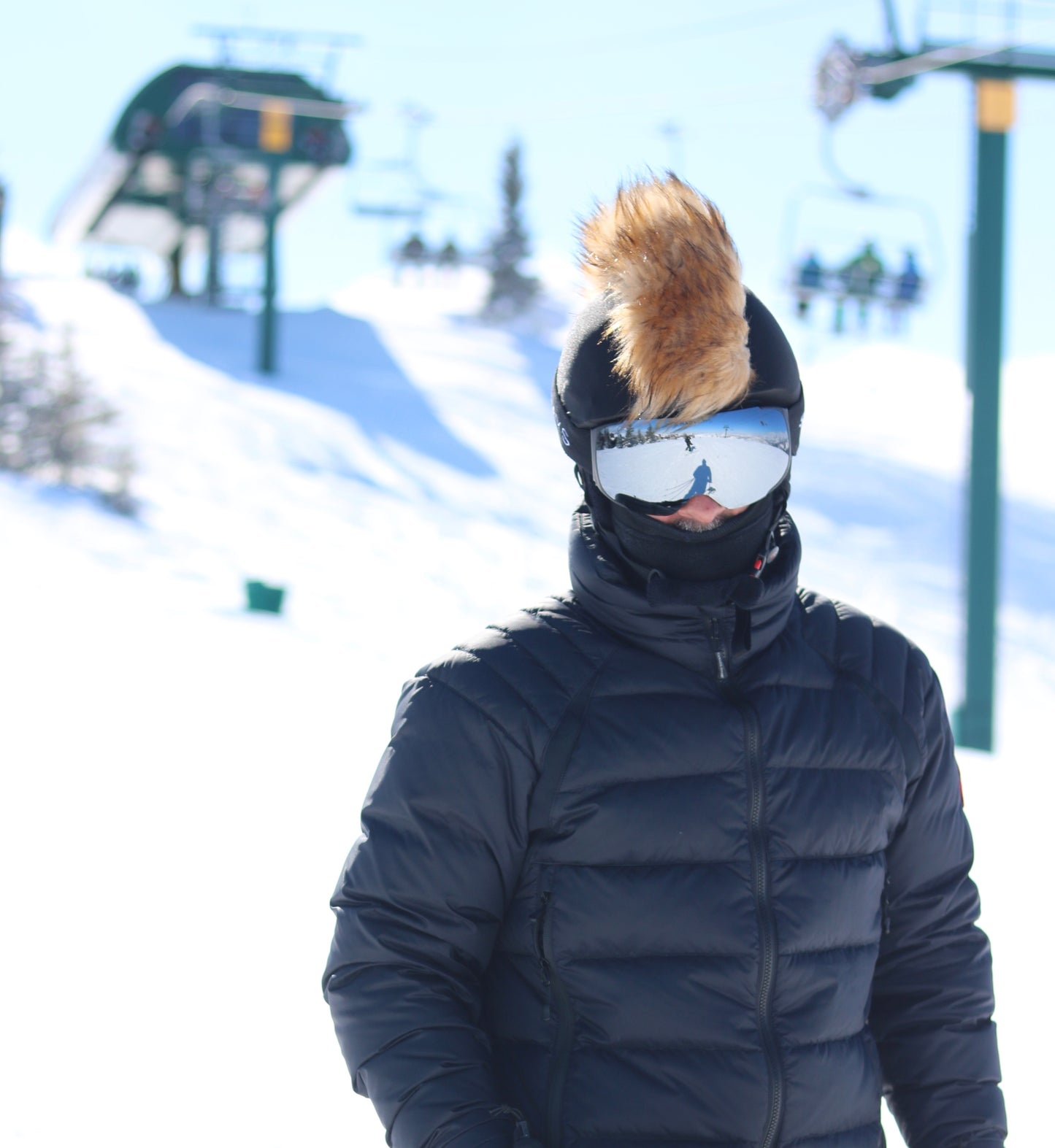 Natural brown  fur ski helmet cover - Mohawk - Burrfur