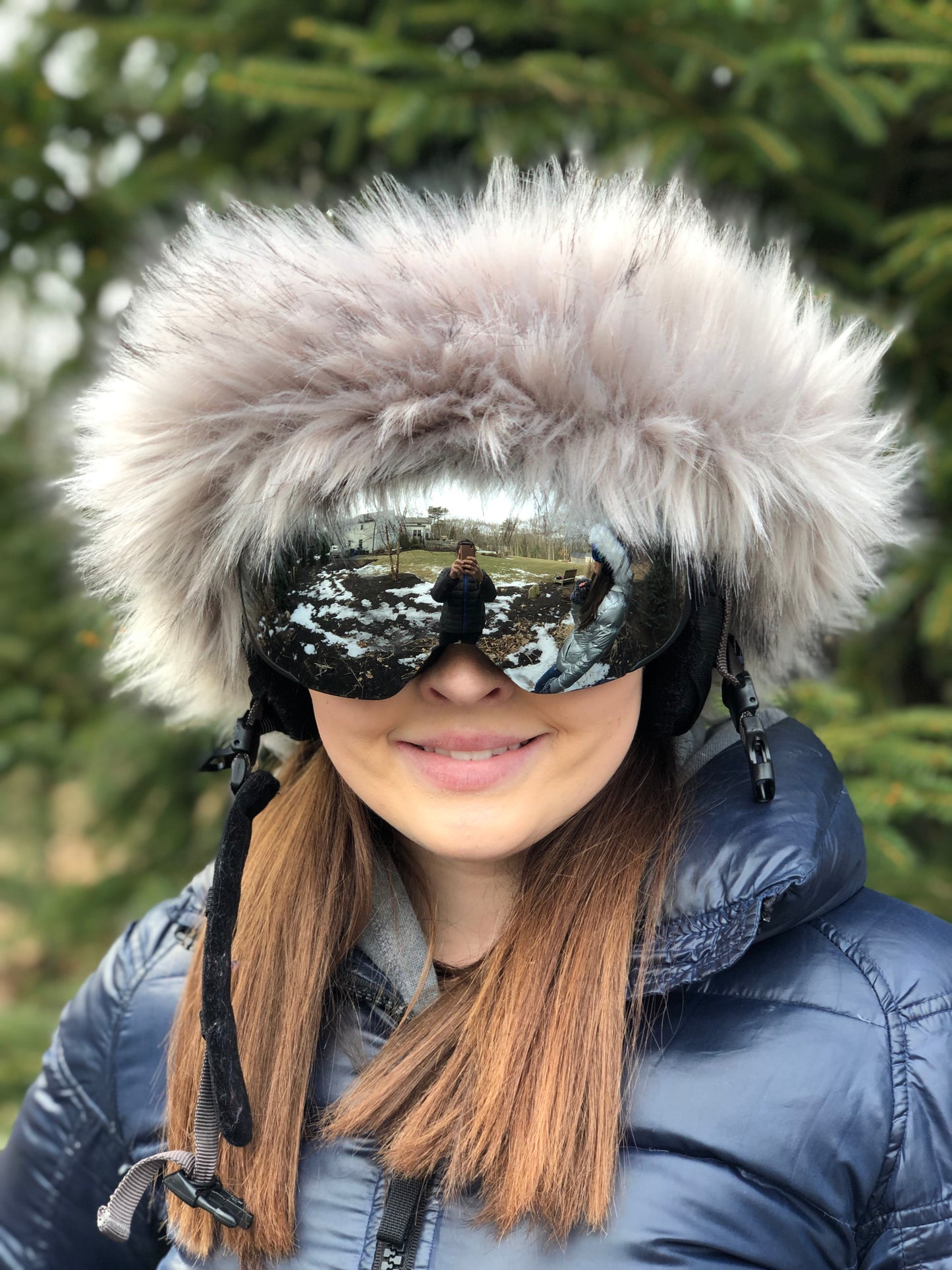 Steel Gray  fur ski helmet cover -Halo - Burrfur