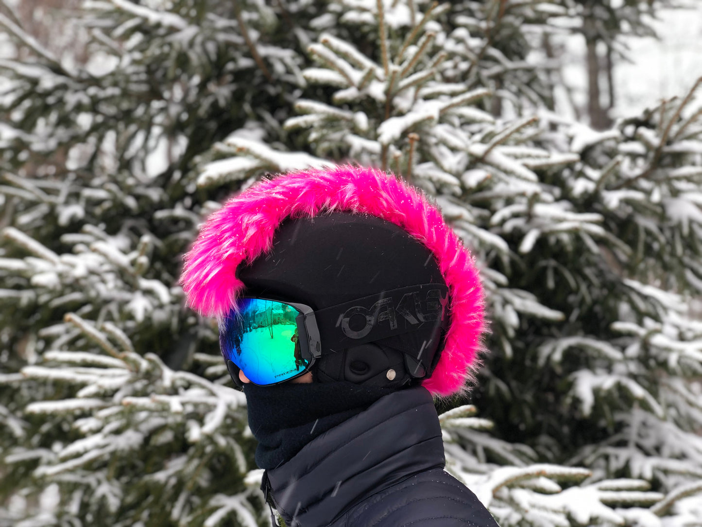 Crazy hot pink Faux Fur ski Helmet Cover  BurrFur - Mohawk - Burrfur