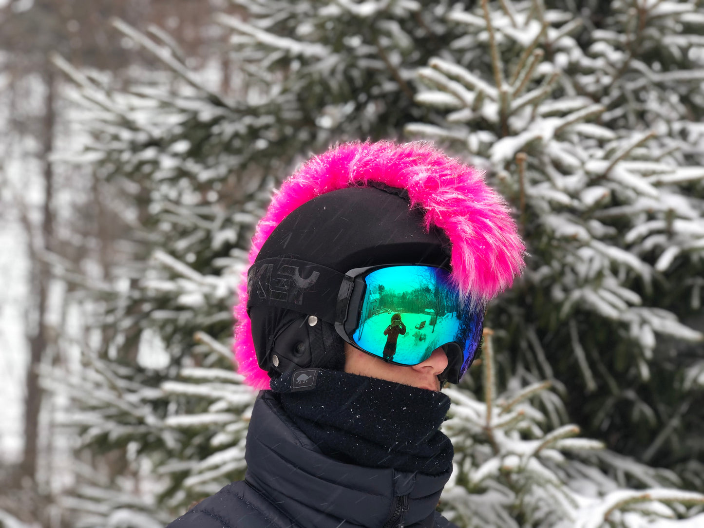 Crazy hot pink Faux Fur ski Helmet Cover  BurrFur - Mohawk - Burrfur